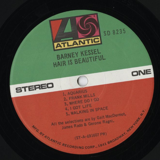Barney Kessel - Hair Is Beautiful (SD 8235) LP 1969 US Atlantic