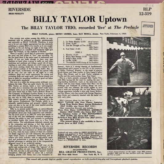 Billy Taylor - Uptown (RLP 12-319) LP 1960 US Riverside|中古LP