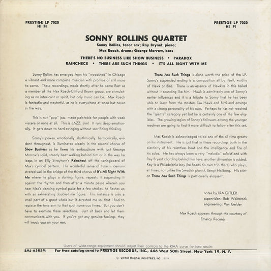 Sonny Rollins - Worktime (SMJ-6585M) LP 1978 JPN Prestige|中古LP