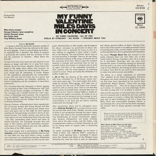 Miles Davis - My Funny Valentine (CS 9106) LP 1965 US Columbia|中古LP