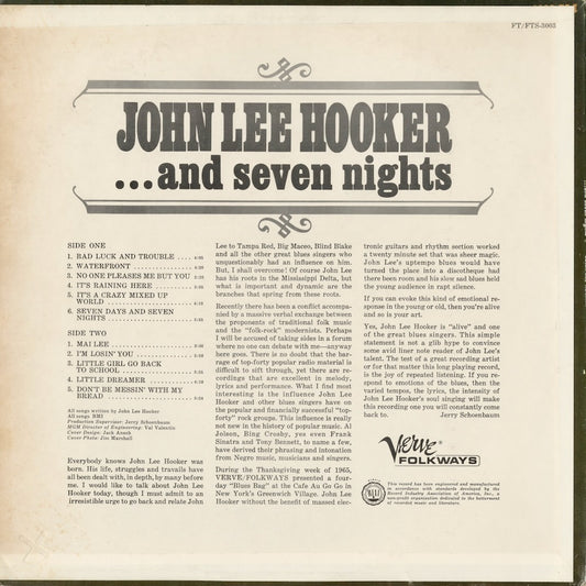John Lee Hooker - ... And Seven Nights (FT-3003) 1966 US Verve Folkways|中古LP
