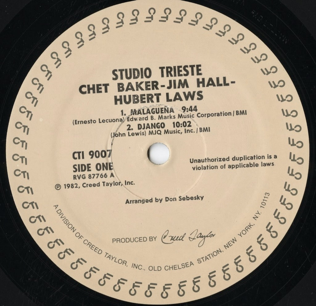 Chet Baker, Jim Hall, Hubert Laws - Studio Trieste (CTI 9007) 1982 US CTI|中古LP