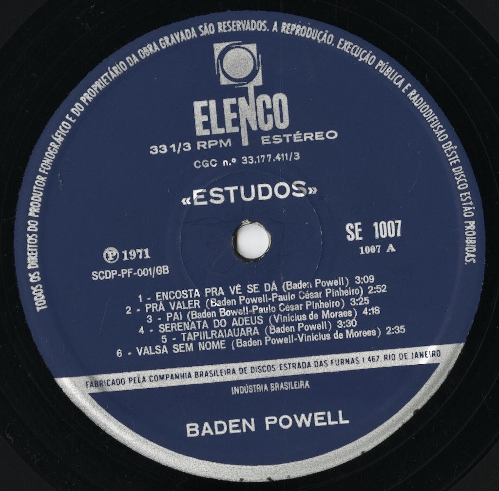 Baden Powell - Estudos (SE 1007) LP 1971 BRA Elenco|中古LP