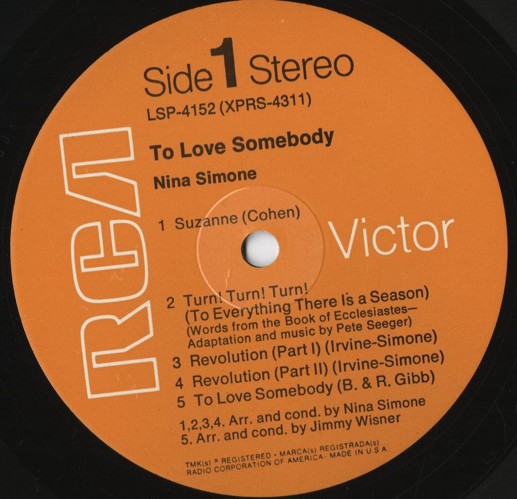 Nina Simone - To Love Somebody (LSP-4152) 1969 US RCA|中古LP