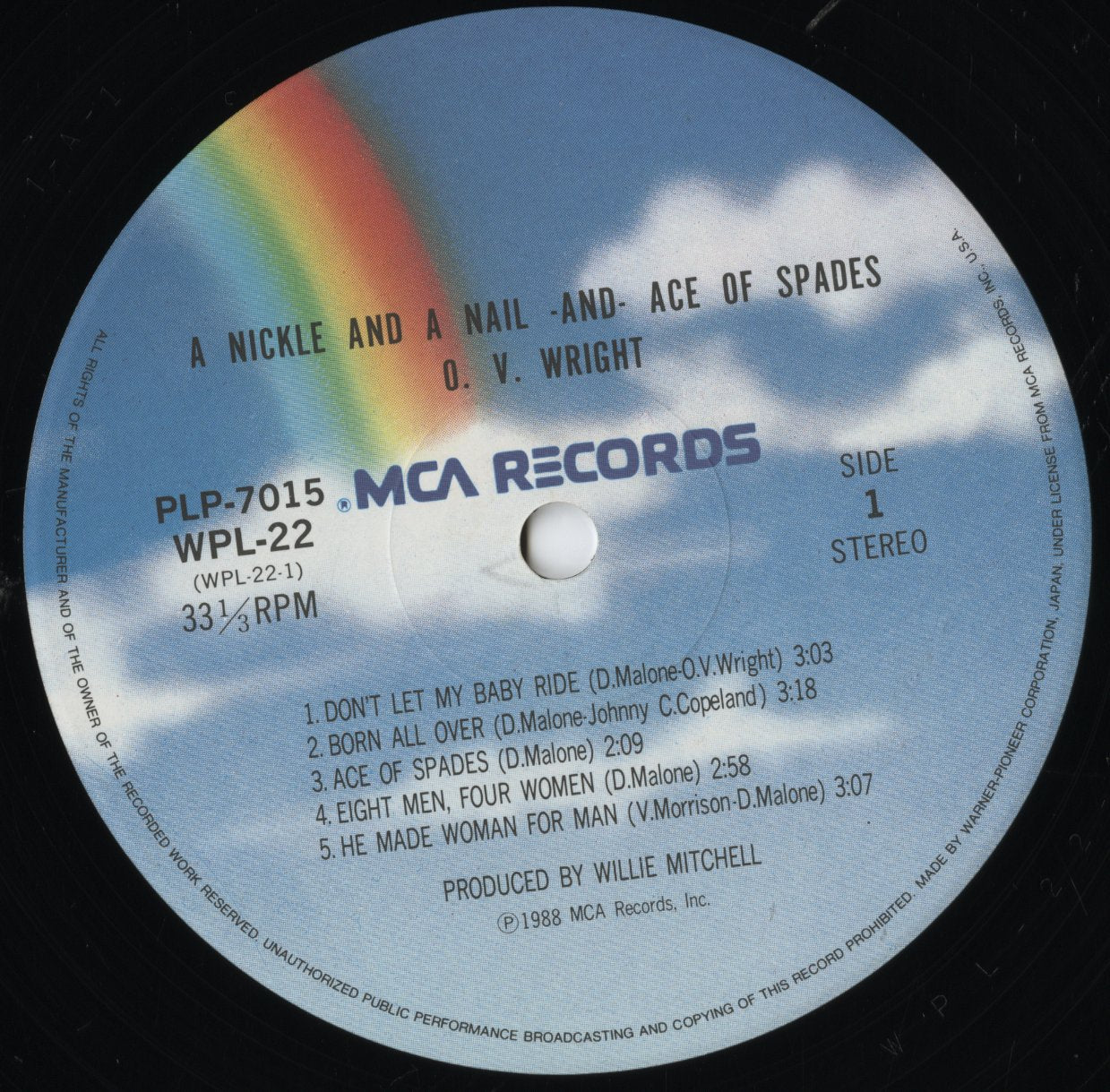 O.V. Wright - A Nickel And A Nail And Ace Of Spades (PLP-7015) LP 1988 JPN P-Vine|中古LP