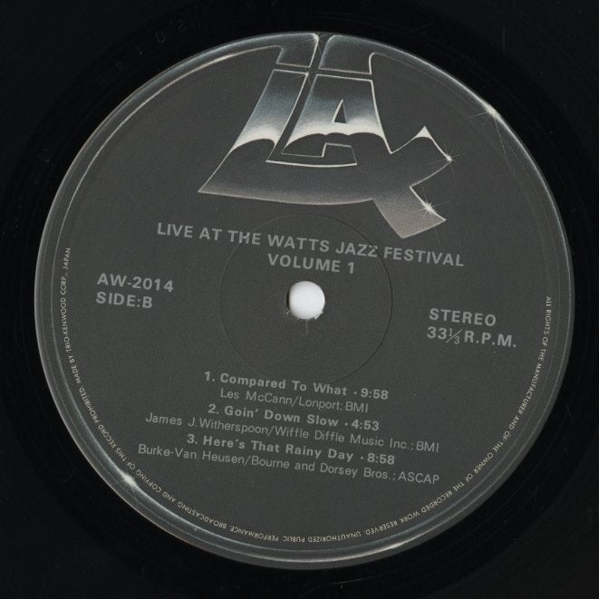 Willie Bobo, Jimmy Witherspoon, Gene Ammons etc... / Live At The Watts Jazz Festival - Volume 1 (AW-2014) LP 1977 JPN LAX|中古LP