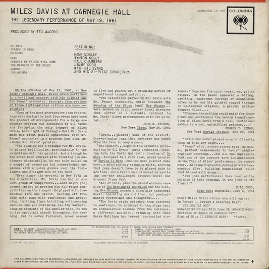 Miles Davis - At Carnegie Hall (CL 1812) 1962 US Columbia|中古LP