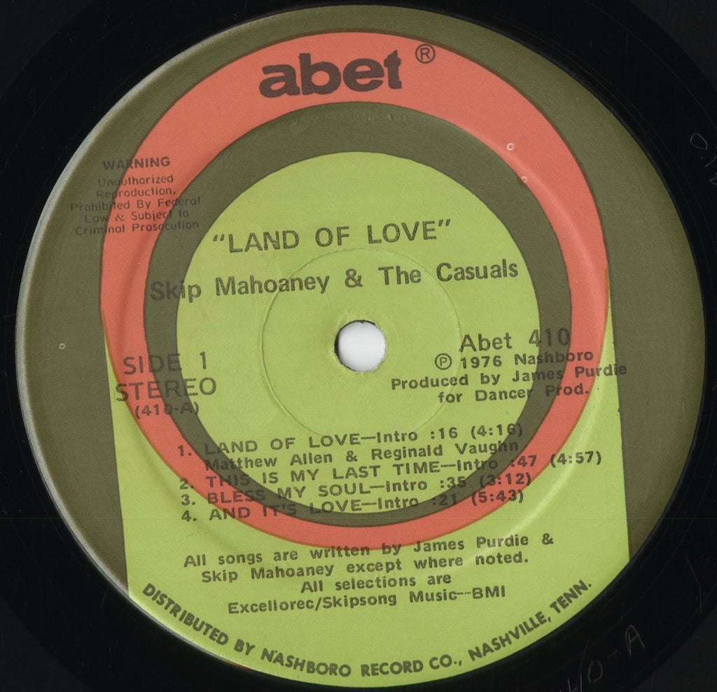 Skip Mahoaney & The Casuals - Land Of Love (ABET410) 1976 US Abet|中古LP