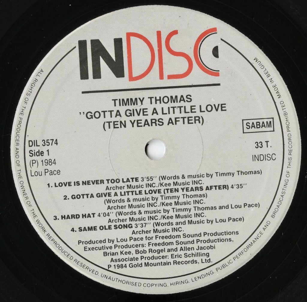 Timmy Thomas - Gotta Give A Little Love (Ten Years After) (DIL 3574) LP 1984 BEL INDISC/Gold Mountain|中古LP