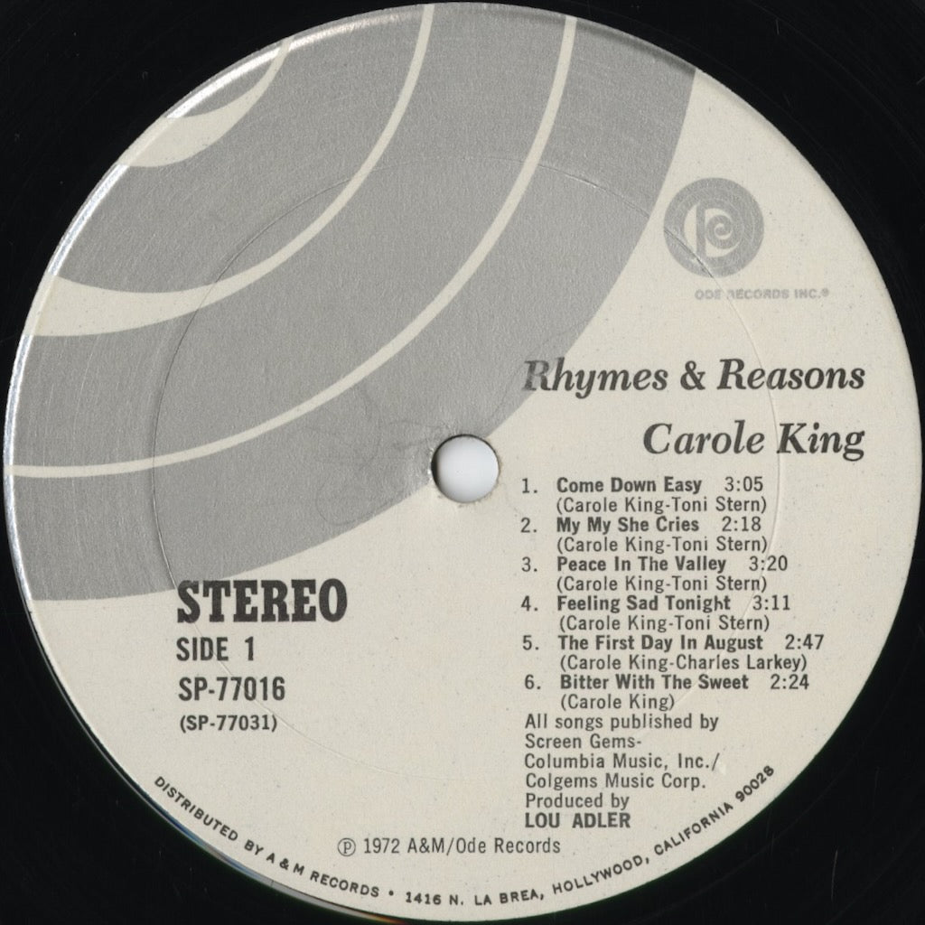 Carole King - Rhymes And Reasons (SP-77016) 1972 US Ode|中古LP