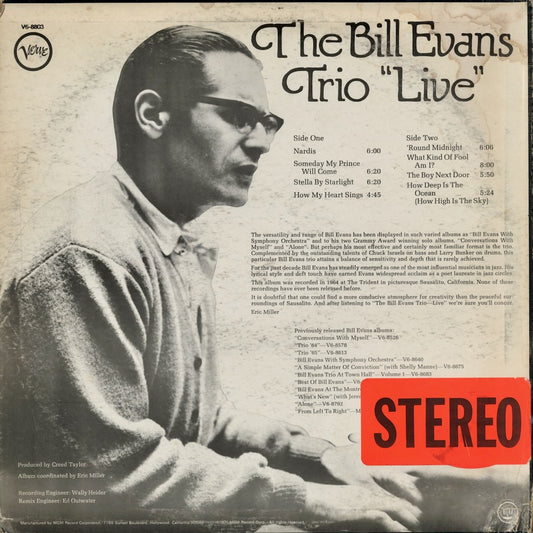 Bill Evans Trio - Live (V6-8803) 1971 US Verve|中古LP
