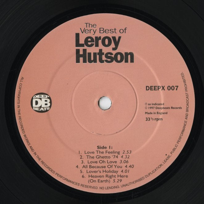 Leroy Hutson - The Very Best Of Leroy Hutson (DEEPX 007) LP 1997 UK Deepbeats|中古LP