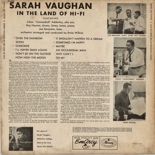 Sarah Vaughan - In The Land Of Hi-Fi (MG 36058) LP 1956 US EmArcy|中古LP