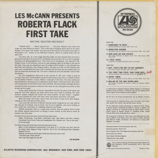 Roberta Flack - First Take (SD 8230) LP 1970's US Atlantic|中古LP