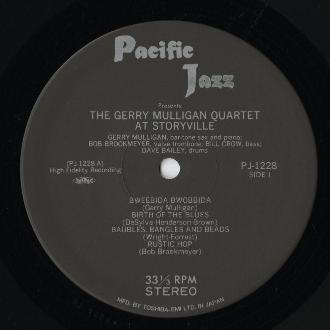 Gerry Mulligan Quartet - Recorded In Boston At Storyville (PJ-1228) LP 1957/1991 JPN Pacific Jazz|中古LP