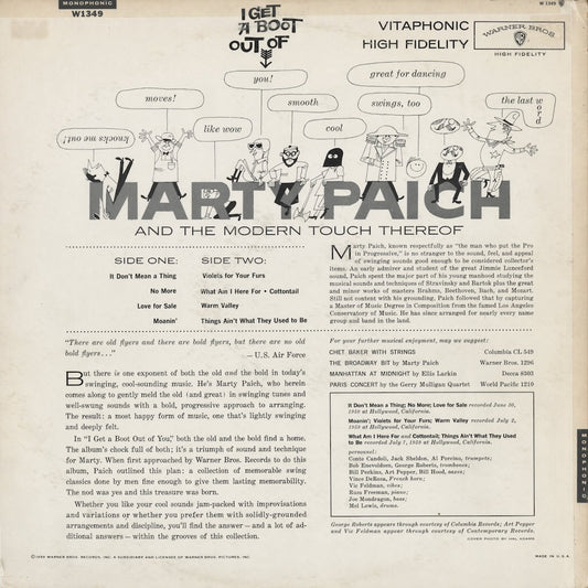 Marty Paich - I Get a Boot Out of You (W 1349) 1959 US Warner|中古LP