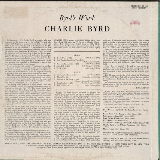 Charlie Byrd - Byrd's Word (RM 448) 1963 US Riverside|中古LP