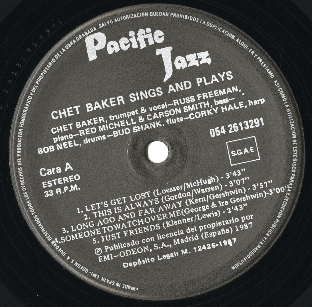 Chet Baker / チェット・ベイカー / Sings And Plays (054 2613291)