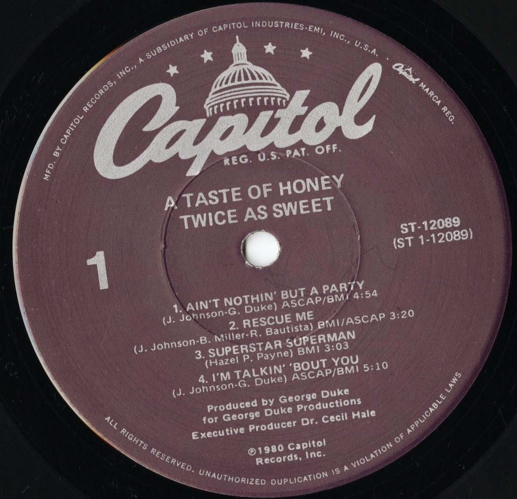 A Taste Of Honey - Twice As Sweet (ST12089) LP 1980 US Capitol|中古LP