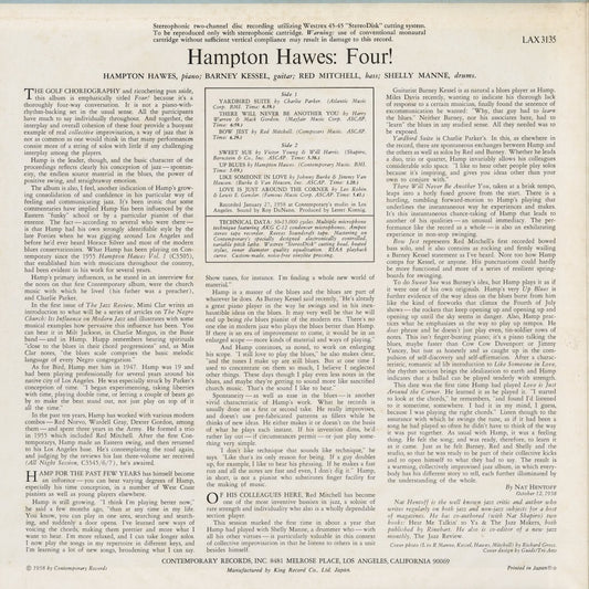 Hampton Hawes - Four! (LAX-3135) 1977 JPN Contemporary - キングレコード|中古LP
