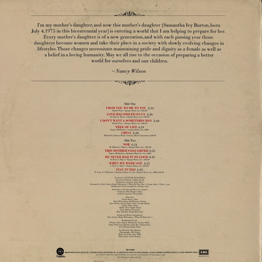 Nancy Wilson – This Mother's Daughter (ST-11518) 1976 US Capitol | 中古LP