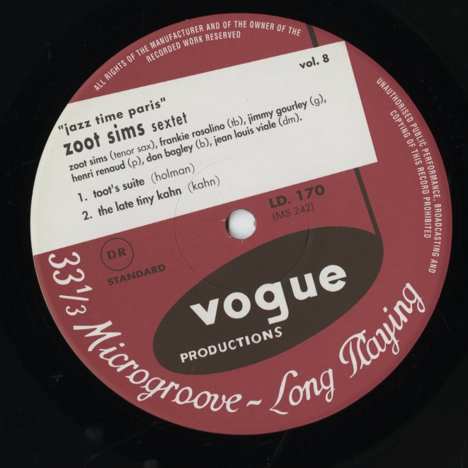 Zoot Sims - Zoot Goes To Town: Jazz Time Paris, Vol. 8 -10 (BVJJ-2959) 10inch 1998 JPN Vogue|中古10インチ