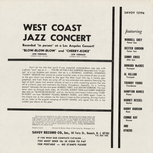 V.A. - West Coast Jazz Concert (SAVOY 12196) 1969 US Savoy|中古LP
