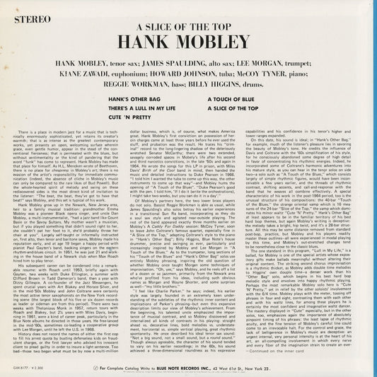 Hank Mobley - A Slice Of The Top (GXK 8177) 1981 JPN Blue Note / キングレコード|中古LP