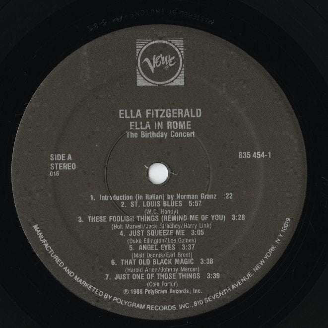 Ella Fitzgerald / エラ・フィッツジェラルド / Ella In Rome (The Birthday Concert) (835 454-2)