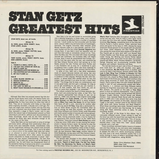 Stan Getz - Stan Getz Greatest Hits (PRT-7337) 1970's US Prestige|中古LP
