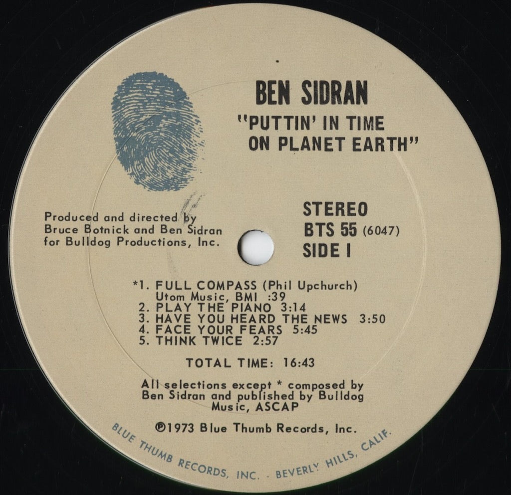 Ben Sidran - Puttin' In Time On Planet Earth (BTS 55) 1973 US Blue Thumb|中古LP