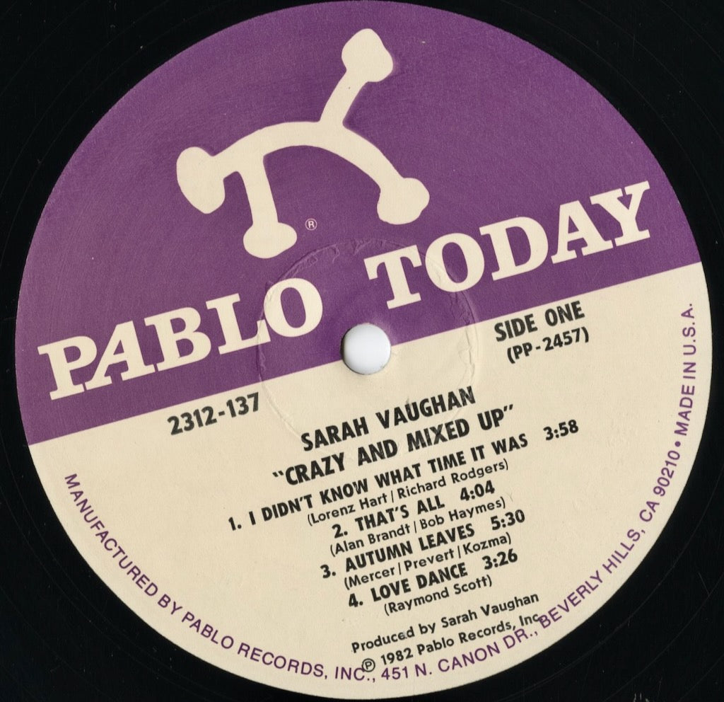Sarah Vaughan - Crazy And Mixed Up (2312-137) LP 1982 US Pablo|中古LP