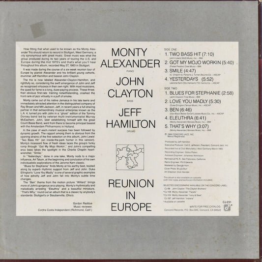 Monty Alexander - Reunion In Europe (CJ 231) 1984 US Concord Jazz|中古LP