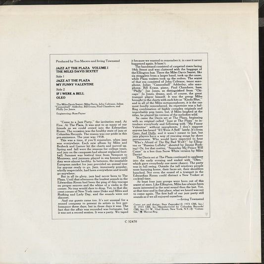 Miles Davis - Jazz At The Plaza Vol.1 (C 32470) 1973 US Columbia|中古LP