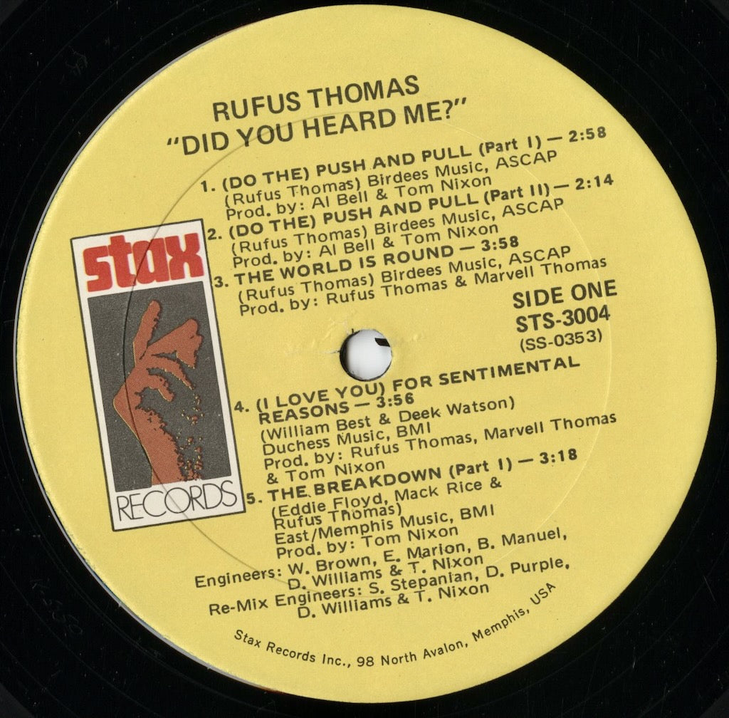 Rufus Thomas - Did You Hear Me? (STS 3004) 1972 US Stax|中古LP