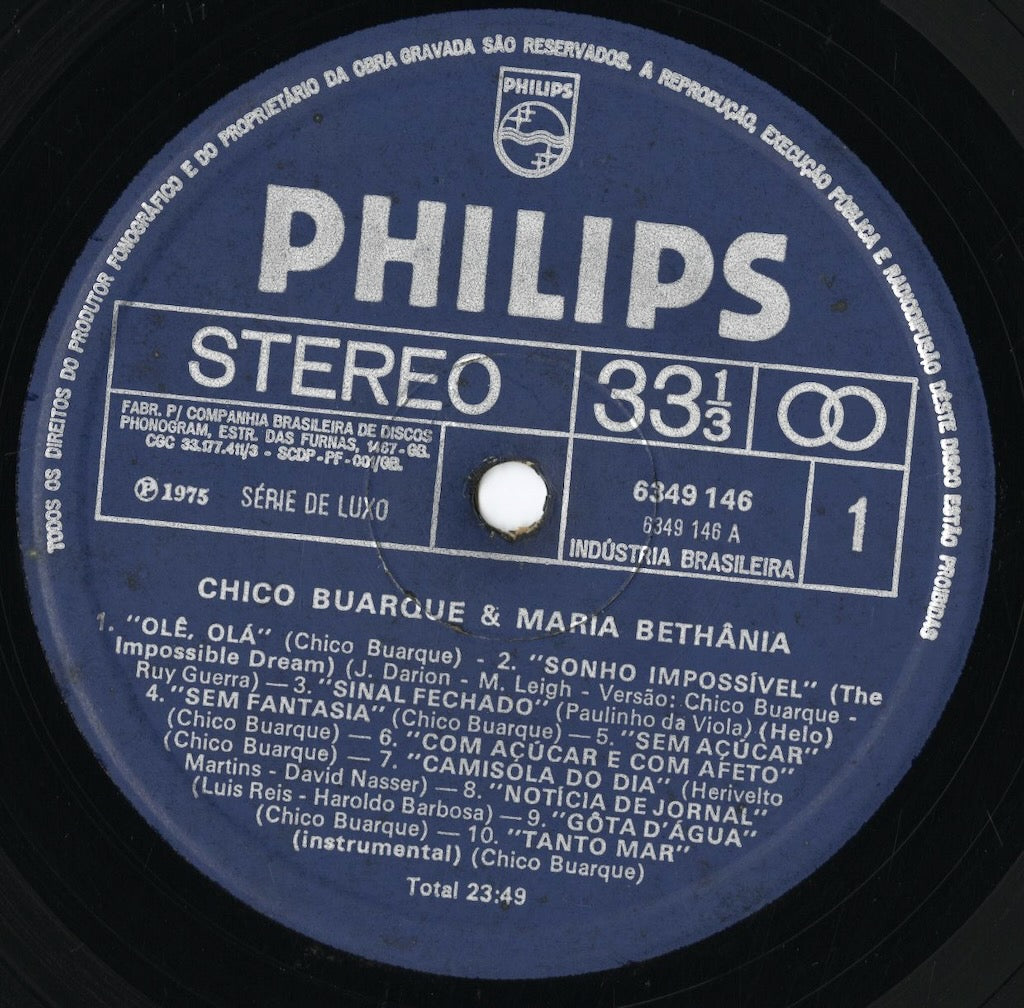 Chico Buarque & Maria Bethania – Ao Vivo (6349 146) LP 1975 BRA Philips | 中古LP