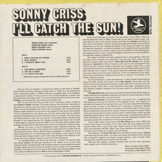 Sonny Criss - I'll Catch The Sun (PRST 7628) LP 1969 US Prestige|中古LP