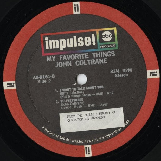 John Coltrane - Selflessness Featuring My Favorite Things (AS-9161) 1968 US Impulse|中古LP