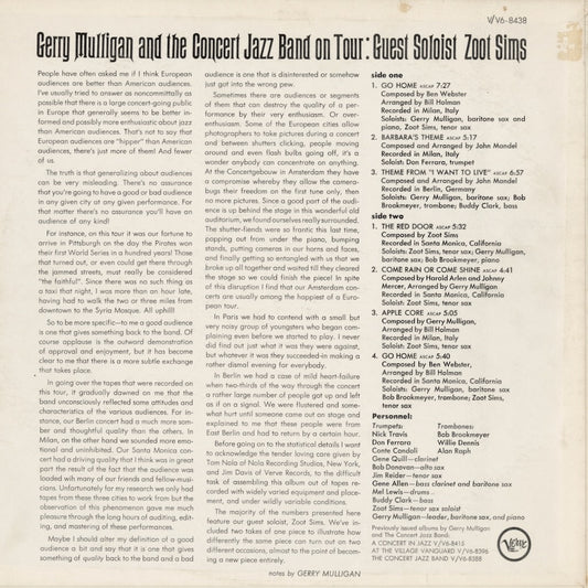Gerry Mulligan - And The Concert Jazz Band On Tour (V-8438) LP 1962 US Verve|中古LP