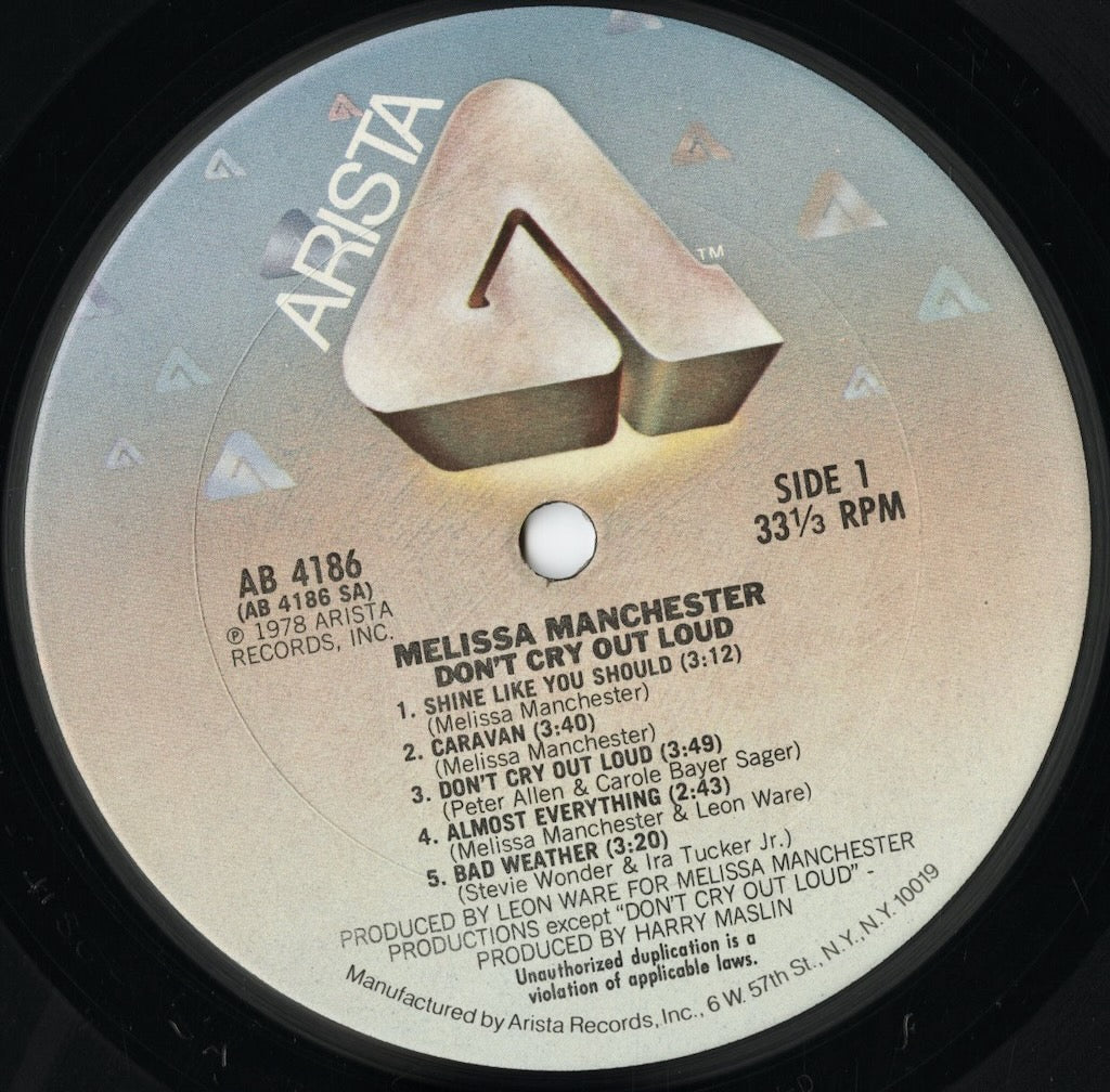 Melissa Manchester - Don't Cry Out Loud (AB4186) 1978 US Arista|中古LP