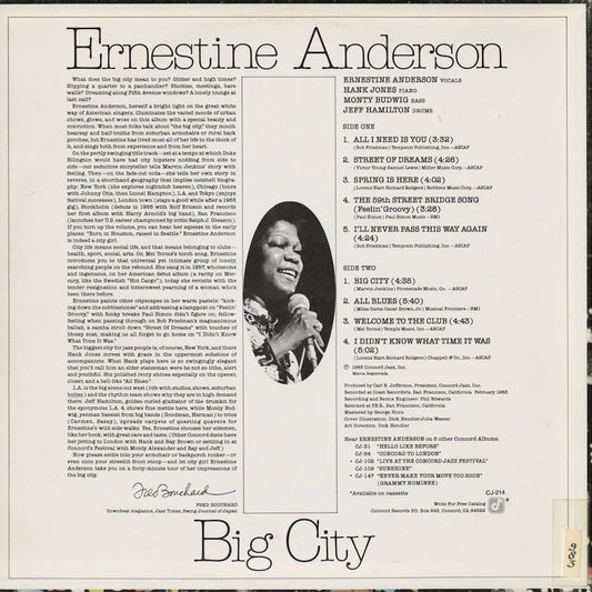 Ernestine Anderson – Big City (CJ-214) LP 1983 US Concord Jazz | 中古LP