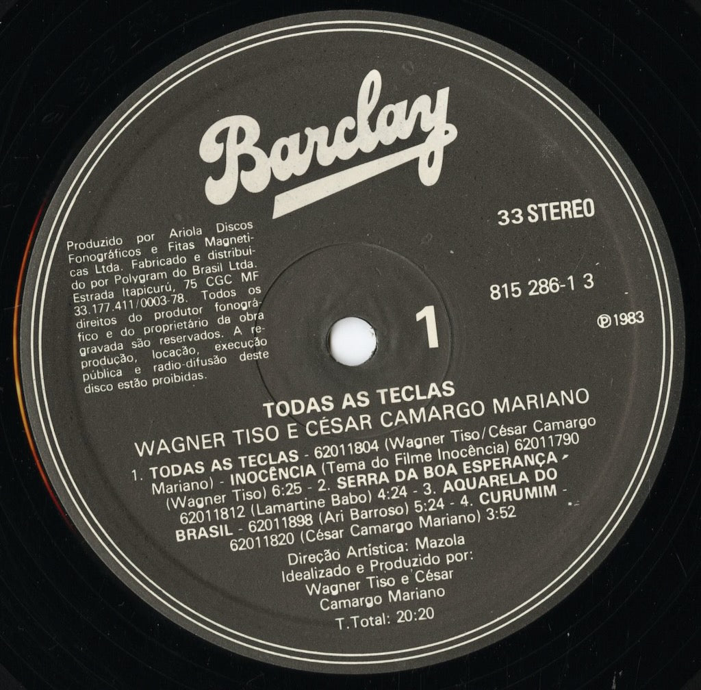 Wagner Tiso & Cesar Camargo Mariano - Todas As Teclas (815 286 13) LP 1983 BRA Barclay|中古LP