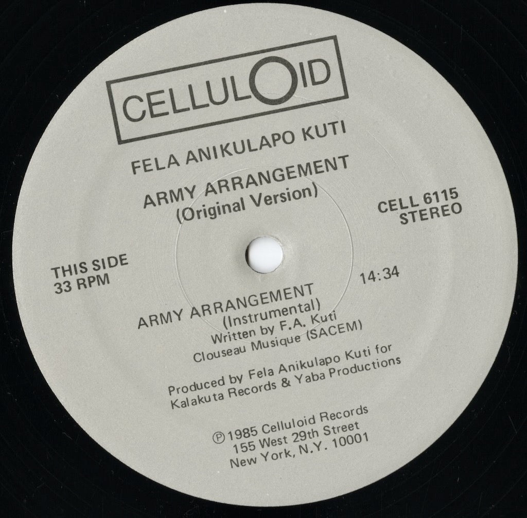 Fela Kuti - Army Arrangement (CELL 6115) -12" 1985 US Celluloid