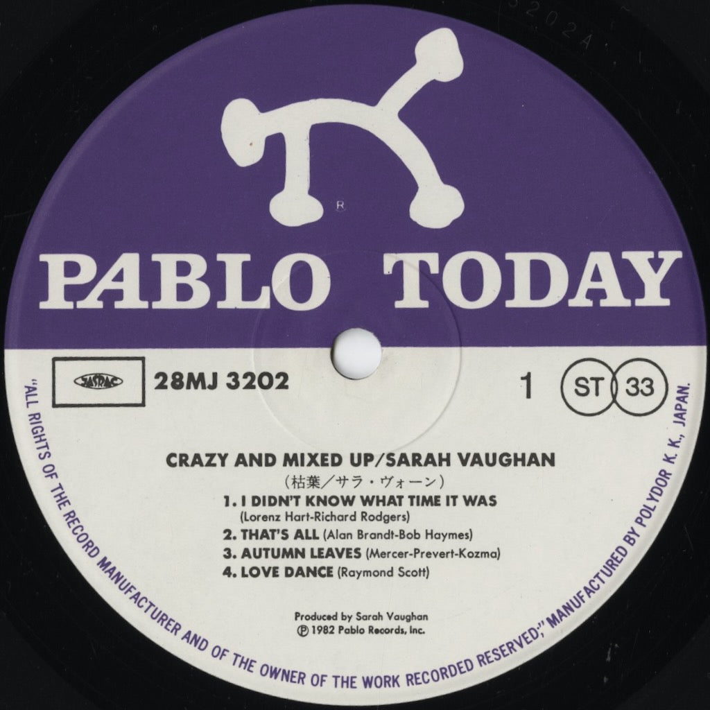 Sarah Vaughan – Crazy And Mixed Up (28MJ 3202) LP 1982 JPN Pablo - Polydor|中古LP