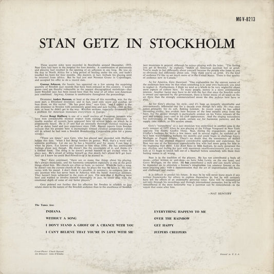 Stan Getz - Stan Getz In Stockholm (MG V-8213) 1956 US Verve|中古LP