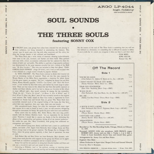 The 3 Souls - Soul Sounds (LP-4044) 1965 US Argo|中古LP