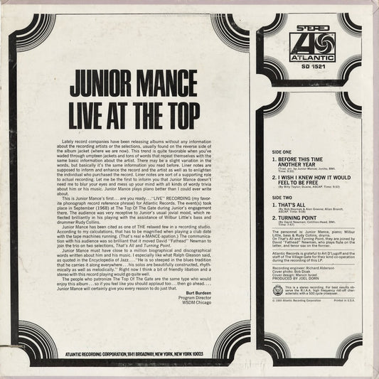 Junior Mance – Live At The Top (SD 1521) 1969 US Atlantic | 中古LP