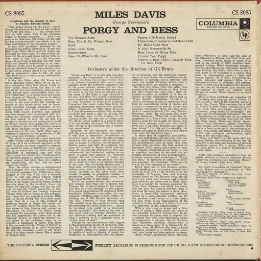 Miles Davis - Porgy And Bess (CS 8085) LP 1959 US Columbia|中古LP