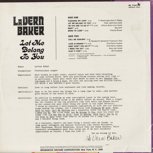 Lavern Baker - Let Me Belong To You (BL 754160) 1970 US Brunswick|中古LP