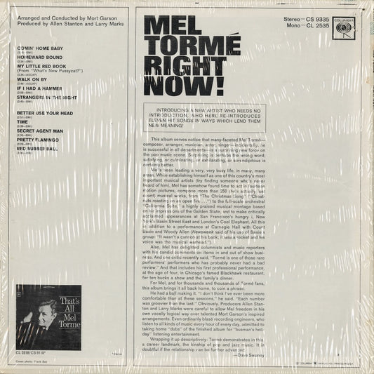 Mel Torme - Right Now! (CS 9335) LP 1966 US Columbia|中古LP